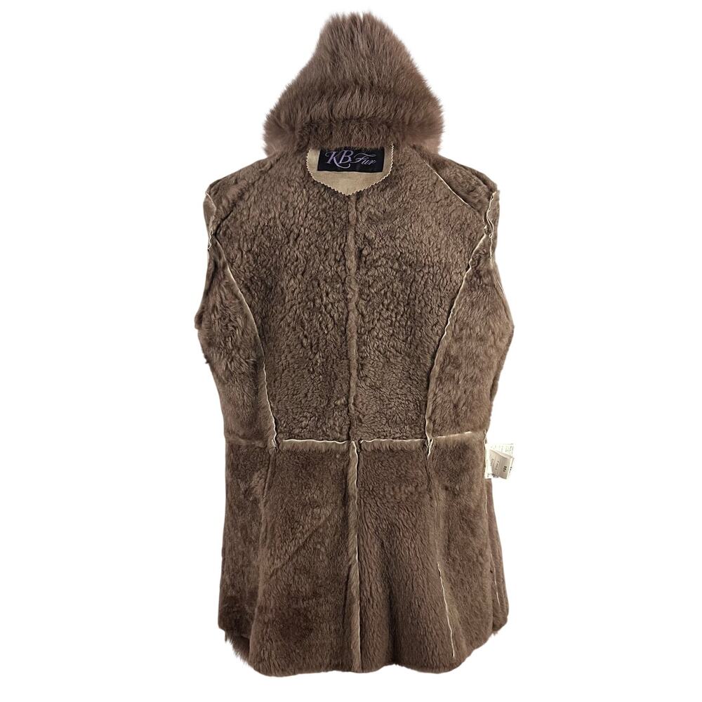 Y2K Shearling Sheepskin Penny lane Fur Leather Coat Blue Fox Trim S-M - Picture 8 of 15